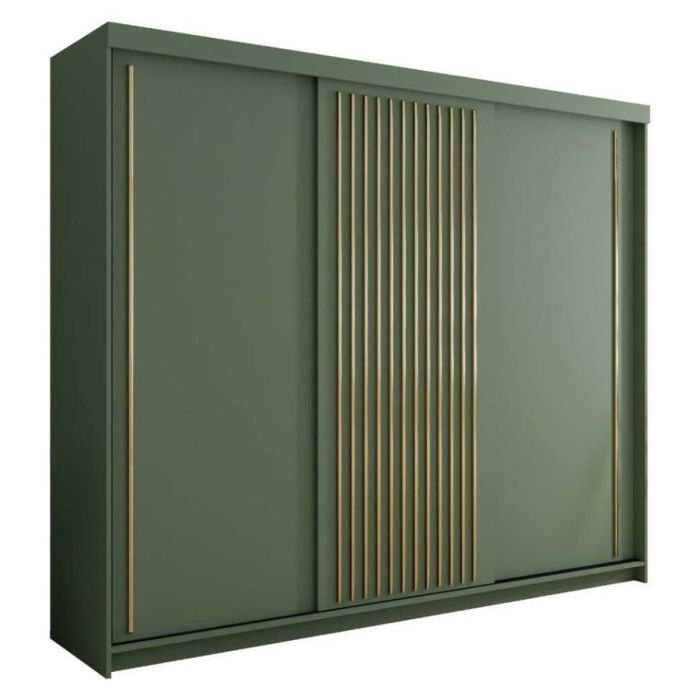 CHOICEWARDROBE KESTEVEN 250 green 3-door sliding wardrobe with gold fluted panels