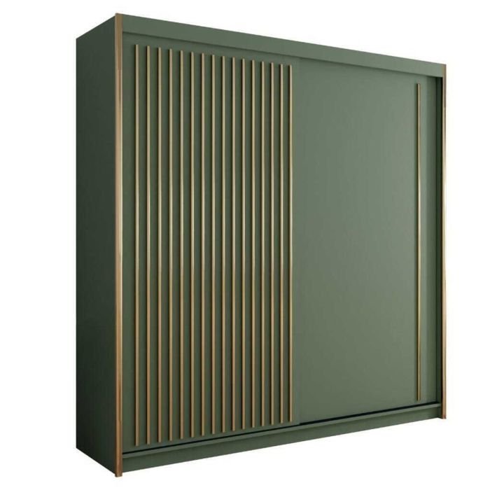 Green 2-door sliding wardrobe with gold fluted panel detail on the left door.