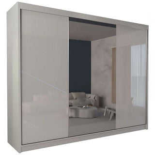 CHOICEWARDROBE Texas 250cm Sliding Door Wardrobe – White Finish, 3-Door, Mirrored Door