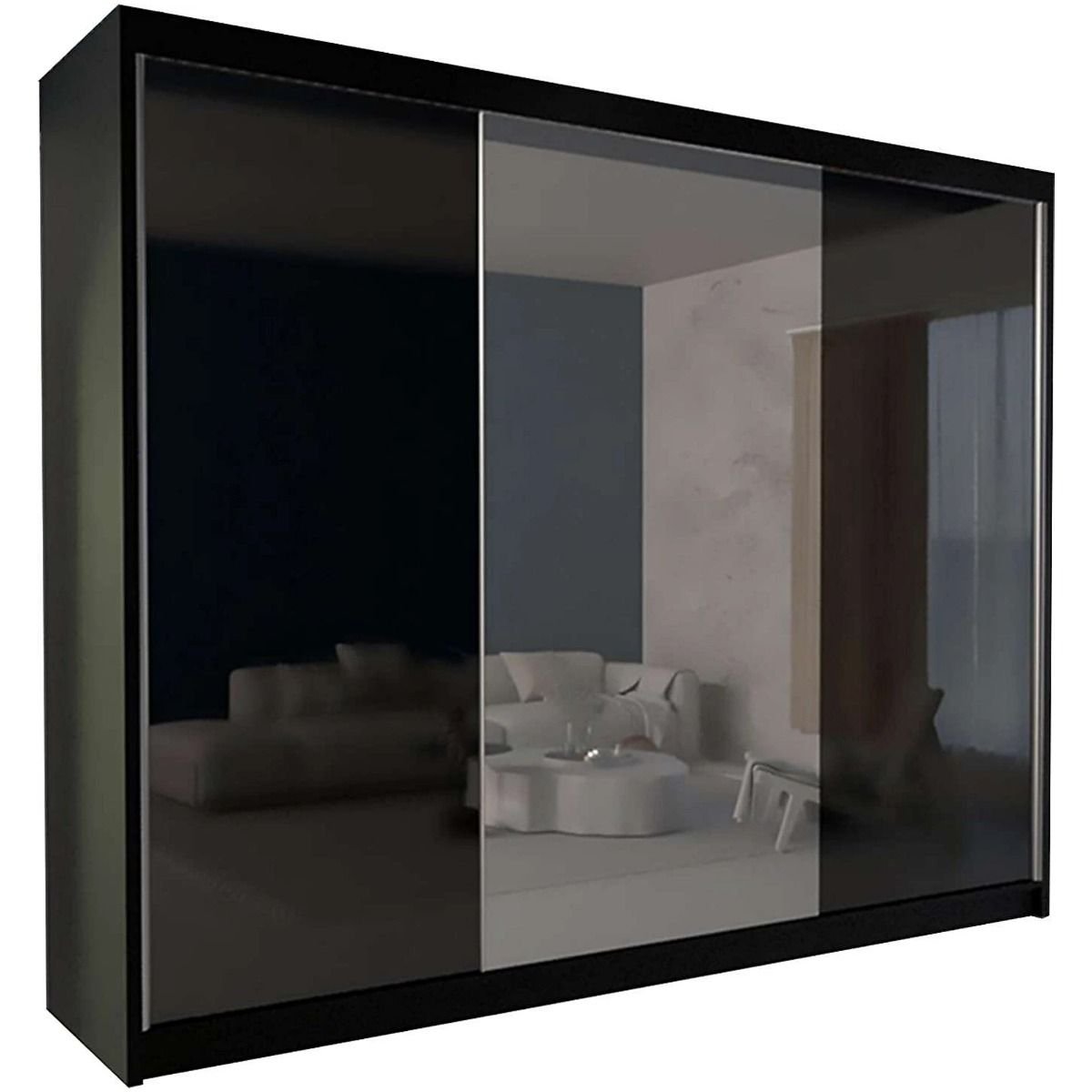Black 3 door mirrored sliding wardrobe
