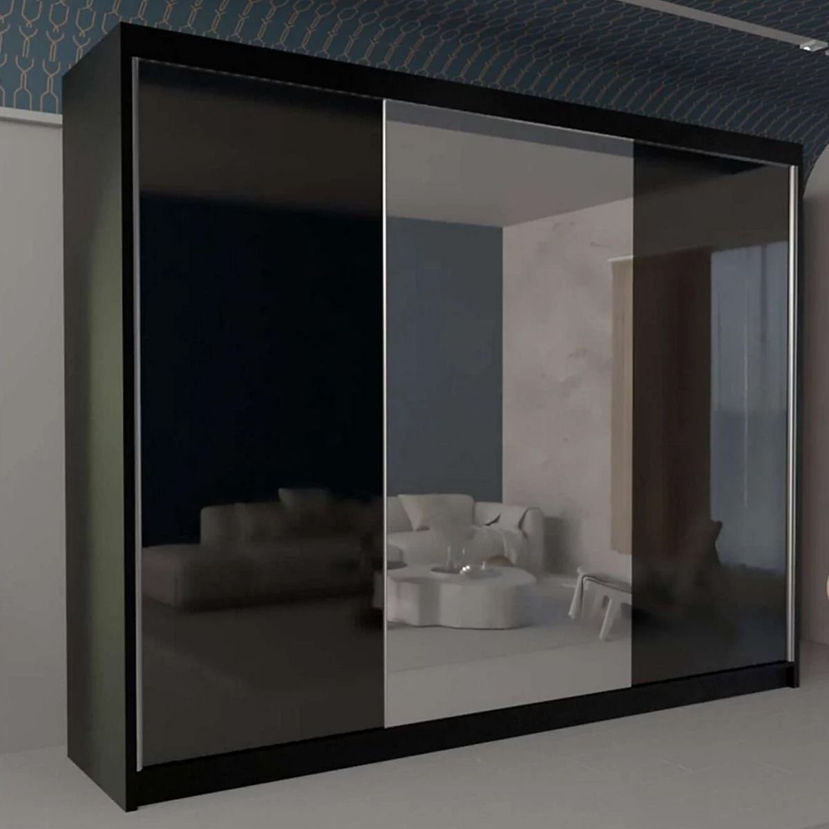 CHOICEWARDROBE TEXAS 250 black 3-door sliding wardrobe with mirrored door