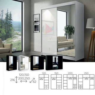 Sliding Wardrobe - TEXAS 3 Door Mirrored Wardrobe Black - 250cm