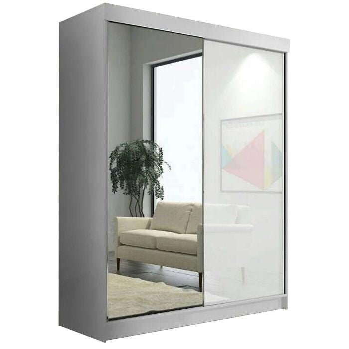 White 2 door mirrored sliding wardrobe