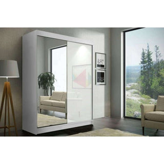 Sliding Wardrobe - TEXAS 2 Door Mirrored Wardrobe White - 120cm