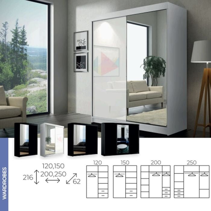 CHOICEWARDROBE white gloss 2 door mirrored sliding wardrobe