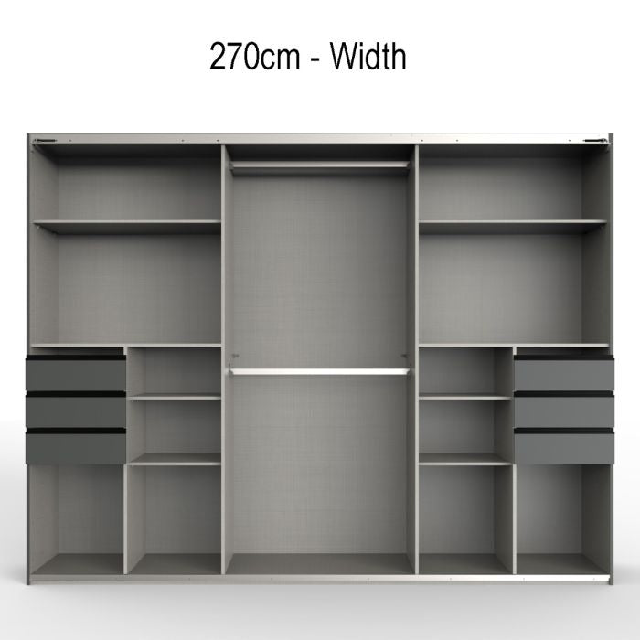 CHOICEWARDROBE Sogo 270cm sliding wardrobe, 3 doors, grey finish, with central mirrored door and internal storage