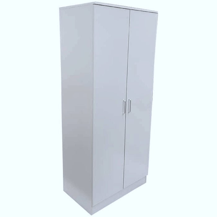 White two-door narrow wardrobe with silver handles, 80cm width, against a plain background.