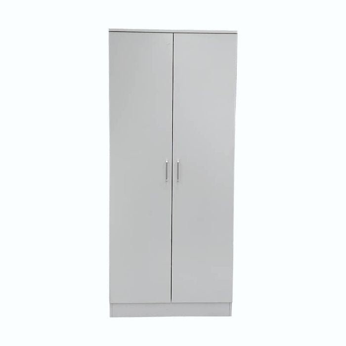 Sleek 2-door white wardrobe with silver handles