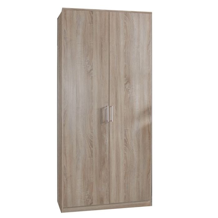 CHOICEWARDROBE Okhra 90cm two-door wardrobe in oak finish with silver bar handles.