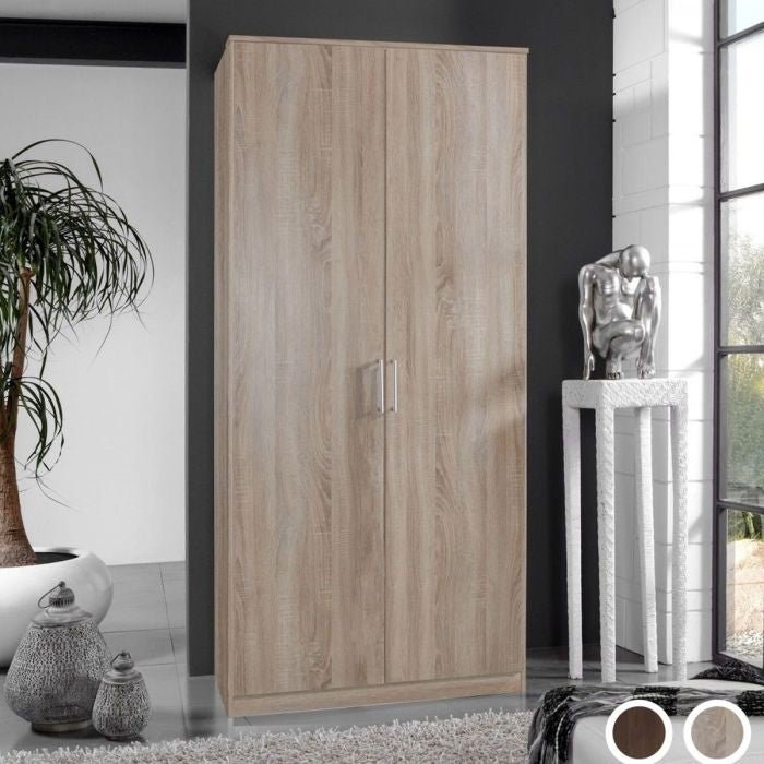 CHOICEWARDROBE OKHRA 90cm oak finish 2-door wardrobe with metal handles.