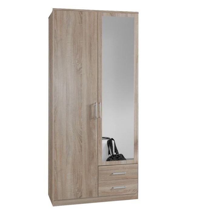 CHOICEWARDROBE OKHRA 2-door oak wardrobe with right-side mirrored door and 2 drawers