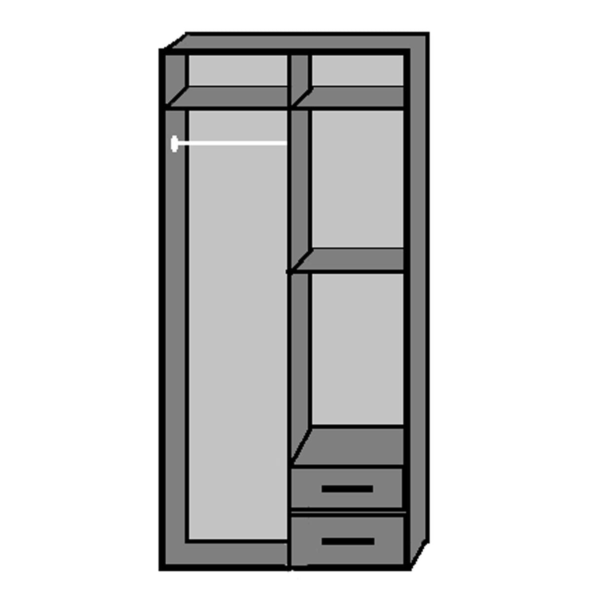 CHOICEWARDROBE OKHRA 2 door oak wardrobe with drawers and right-side mirrored door.