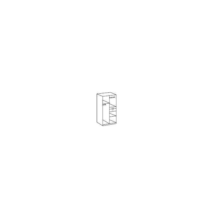 Line drawing of KODERA 2-door, 2-drawer wardrobe in oak finish, viewed at an angle.