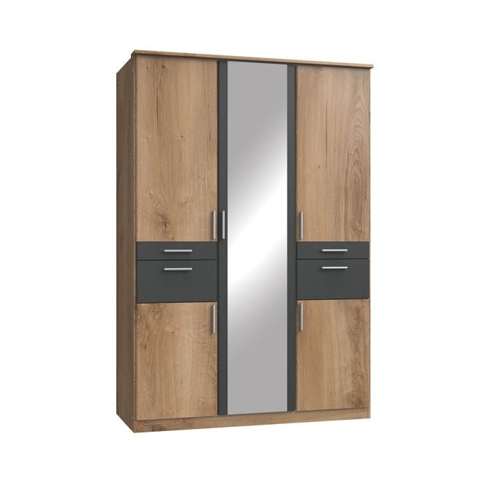 CHOICEWARDROBE Kodera 3 door wardrobe with mirrored centre door in oak and graphite finish