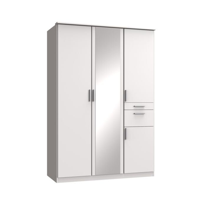 CHOICEWARDROBE KODERA 3 door white wardrobe with mirrored centre doors and two right-side drawers