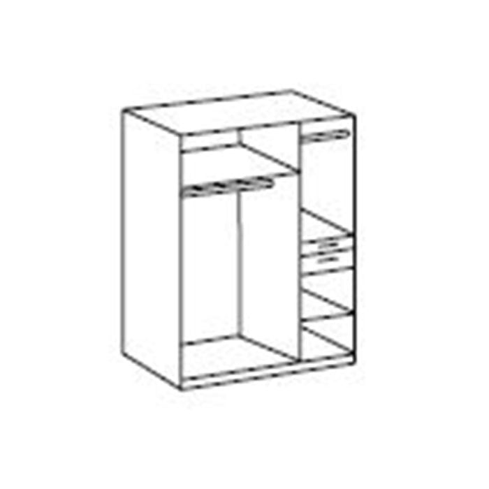 Line drawing of CHOICEWARDROBE KODERA 3 door white wardrobe with mirrored centre doors and internal hanging/shelf layout.