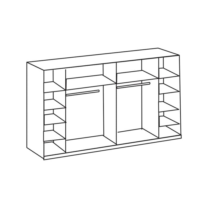 LANTAU 4 Door Mirrored Sliding Wardrobe White diagram with hanging rails and shelves