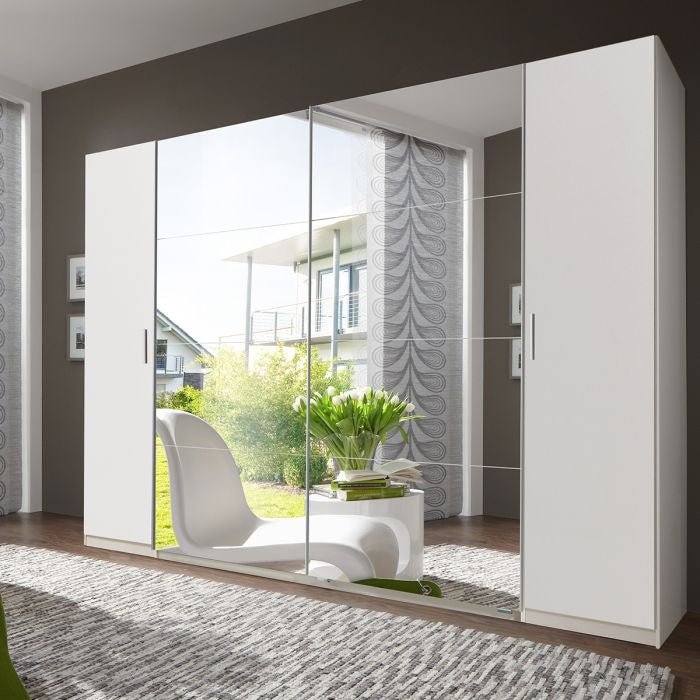 LANTAU 4 door white sliding wardrobe with mirrored front panels