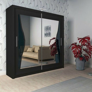 CHOICEWARDROBE HEFFNER Sliding Door Wardrobe 2 Door 120cm Black High Gloss Mirrored Doors