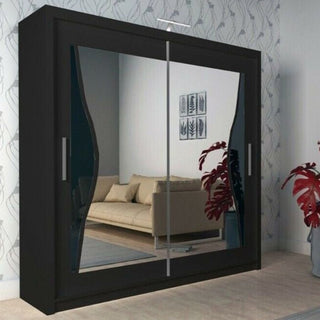 CHOICEWARDROBE HEFFNER Sliding Door Wardrobe 2 Door 120cm Black High Gloss Mirrored Doors