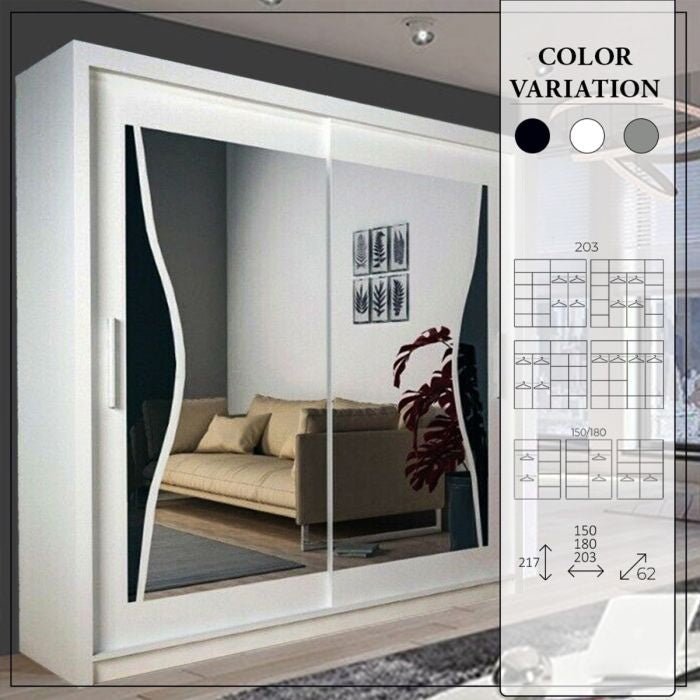 CHOICEWARDROBE HEFFNER white 2-door sliding wardrobe with curved mirror design