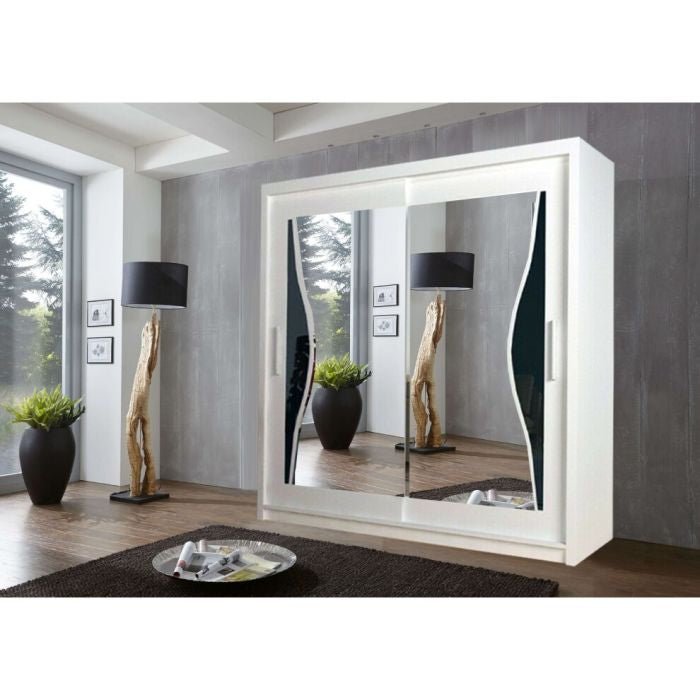 White 2-door HEFFNER sliding wardrobe with curved mirror doors