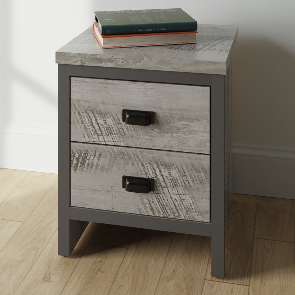 Balcombe Grey Wooden Bedside Cabinet with 2 Drawers