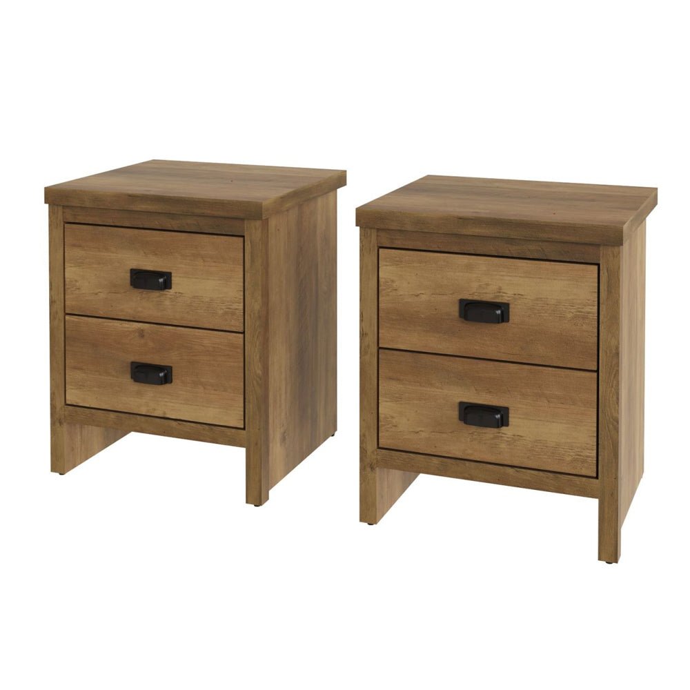 CHOICEWARDROBE Balcombe knotty oak bedside cabinets pair with two drawers and black handles