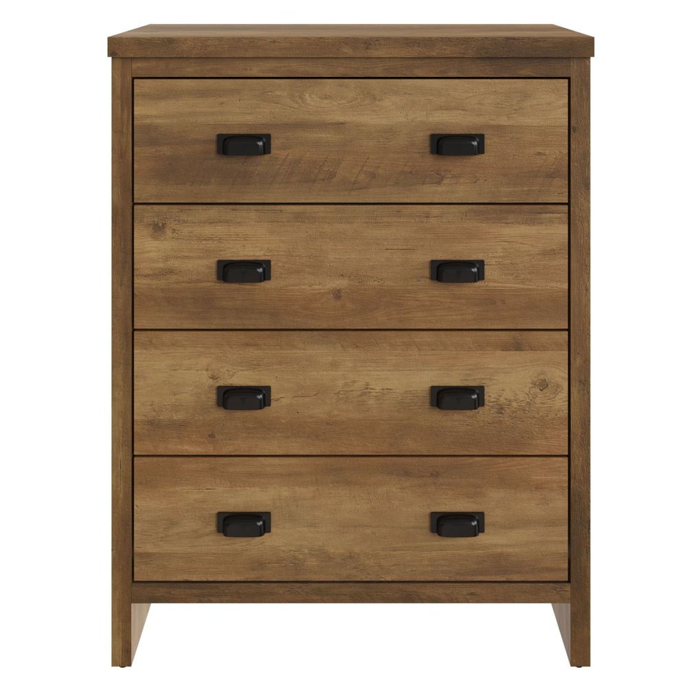 Balcombe 4 drawer chest of drawers in Knotty Oak with black handles