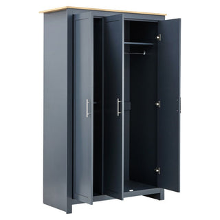 Loftus Wooden Furniture Set With 3 Doors Wardrobe In Slate Blue Oak
