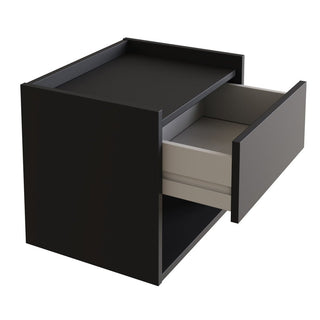 Hever wall-hung anthracite wooden bedside cabinets in pair with single drawer and open shelf.