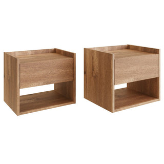 Hever Wall Hung Oak Wooden Bedside Cabinets In Pair