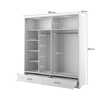 CHOICEWARDROBE Lyra 2 Door Sliding Wardrobe with Drawers | Matte White Finish | Modern Bedroom Storage