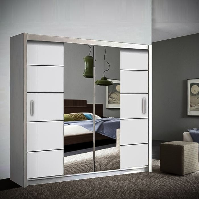 Lisbane 2 door white sliding wardrobe with mirrored doors