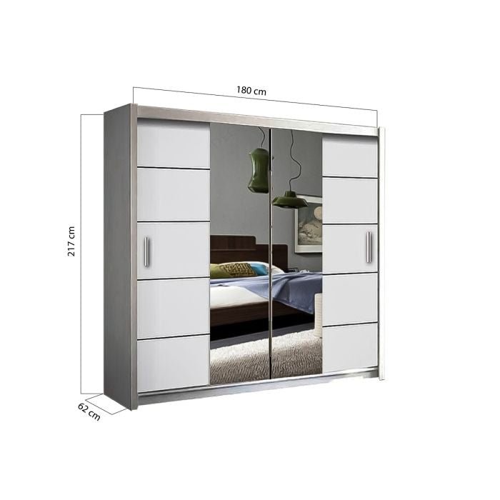 LISBANE 2 door white sliding wardrobe with mirrored doors, 180cm width