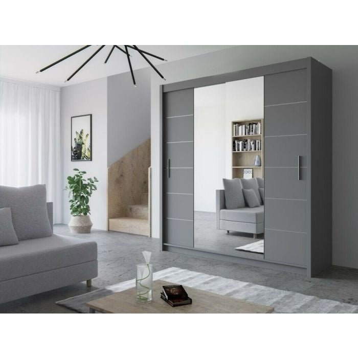 LISBANE 2 Door Mirrored Sliding Wardrobe Grey 180cm width