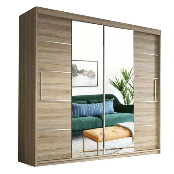 LISBANE 2-door sliding wardrobe in Oak effect with mirrored doors