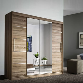 Sliding Wardrobe - LISBANE 2 Door Mirrored Wardrobe Oak - 180cm
