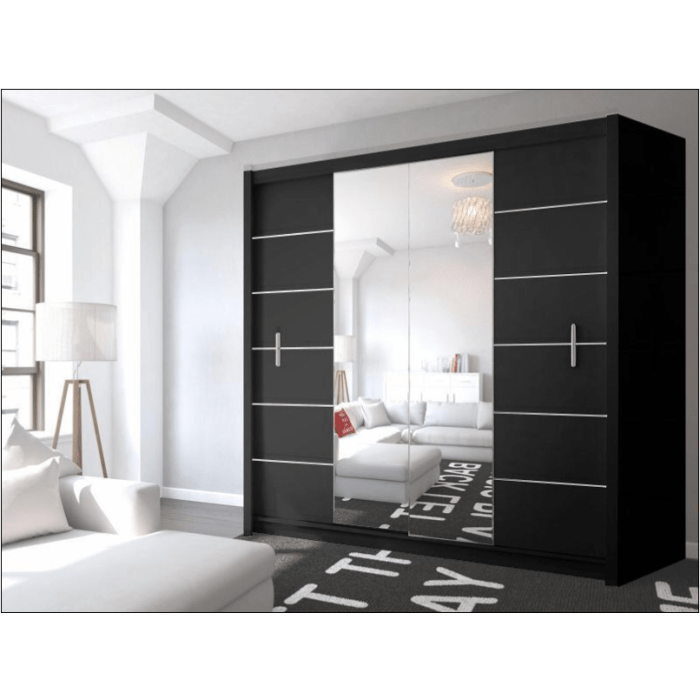 LISBANE 180cm black mirrored sliding wardrobe with two doors