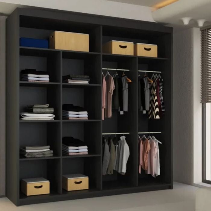 CHOICEWARDROBE Lisbane 203cm black 2-door wardrobe with internal shelves and hanging rails