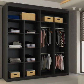 Sliding Wardrobe - LISBANE 2 Door Mirrored Wardrobe Black - 203cm