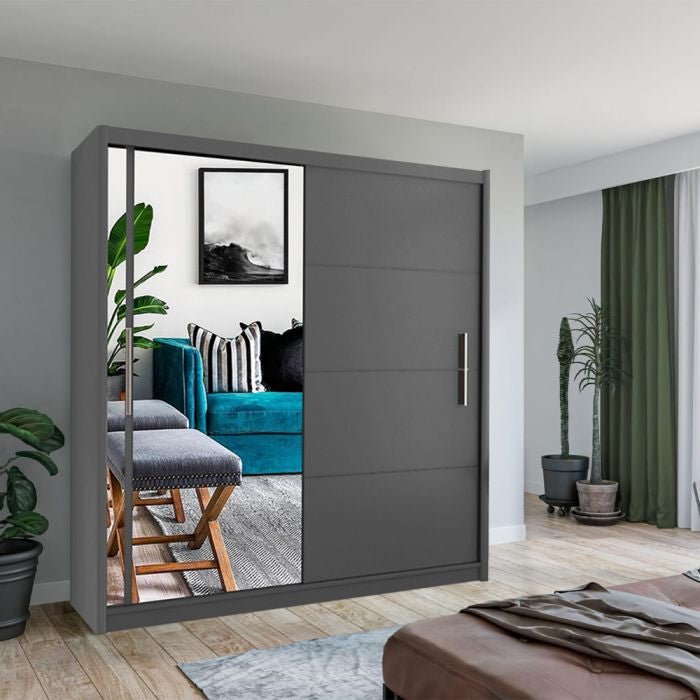 CHOICEWARDROBE Keynes 120cm 2 door sliding wardrobe in grey matte with mirrored door.