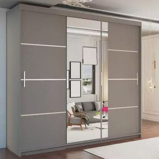 Sliding Wardrobe - KEYNES 3 Door Mirrored Wardrobe Grey 250cm