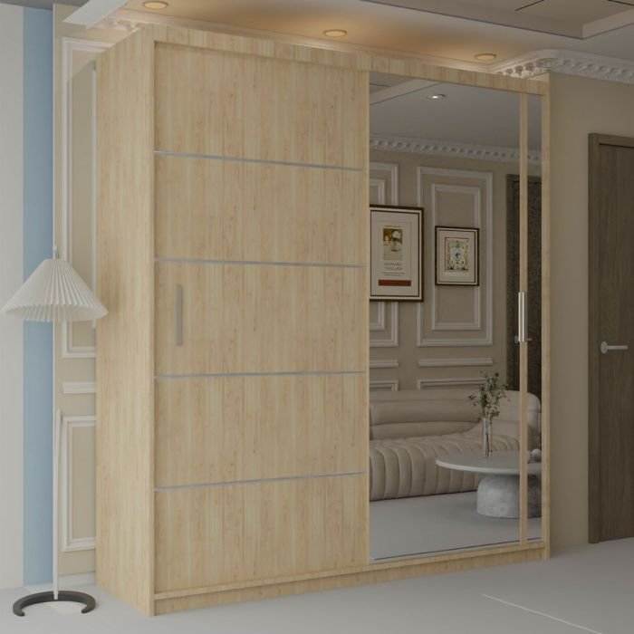 CHOICEWARDROBE Keynes 120cm oak finish sliding door wardrobe with mirror