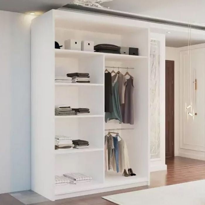 CHOICEWARDROBE 120cm white matte sliding door wardrobe with mirrored doors, internal shelves and hanging rail.