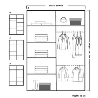 Sliding Wardrobe - KEYNES 2 Door Mirrored Wardrobe Grey - 180cm