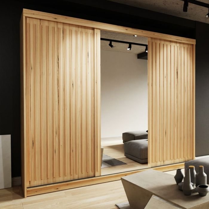 ZEUS 250cm oak sliding door wardrobe with mirrored centre door