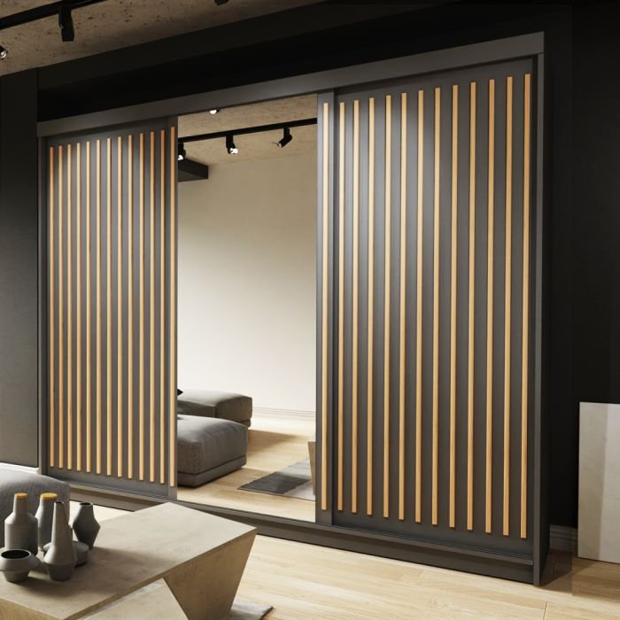 CHOICEWARDROBE Zeus 250cm black 3-door sliding wardrobe with fluted panels