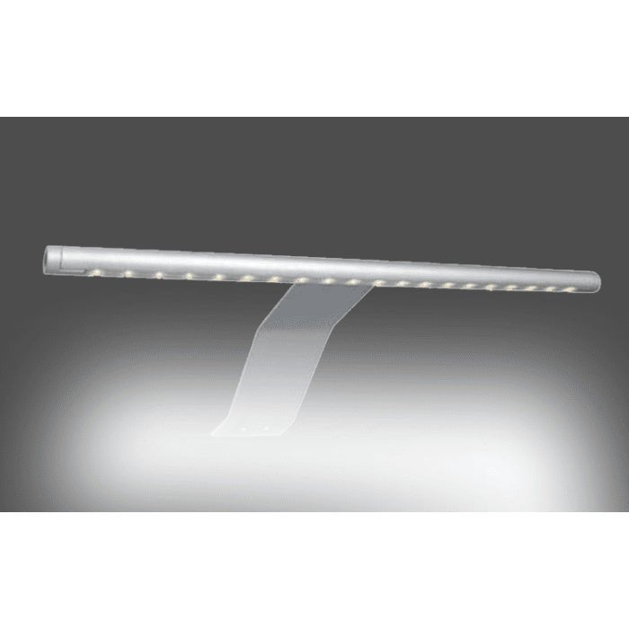 Silver LED light bar on translucent bracket, for wardrobe lighting