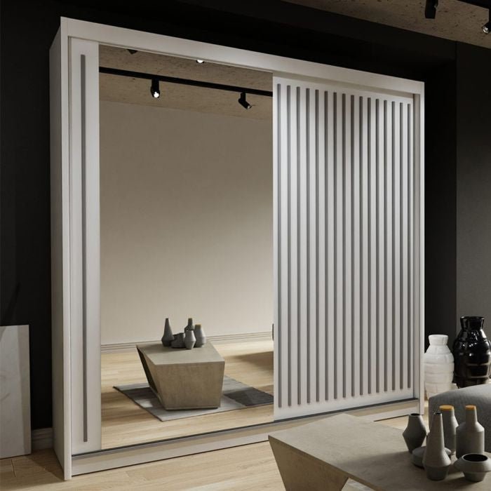 CHOICEWARDROBE white 2-door sliding wardrobe with mirrored and fluted panels